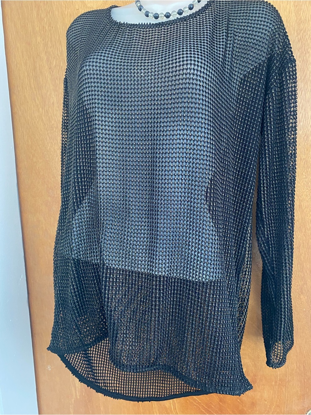 Rock & Republic Black Long-Sleeve Sheer Mesh Top